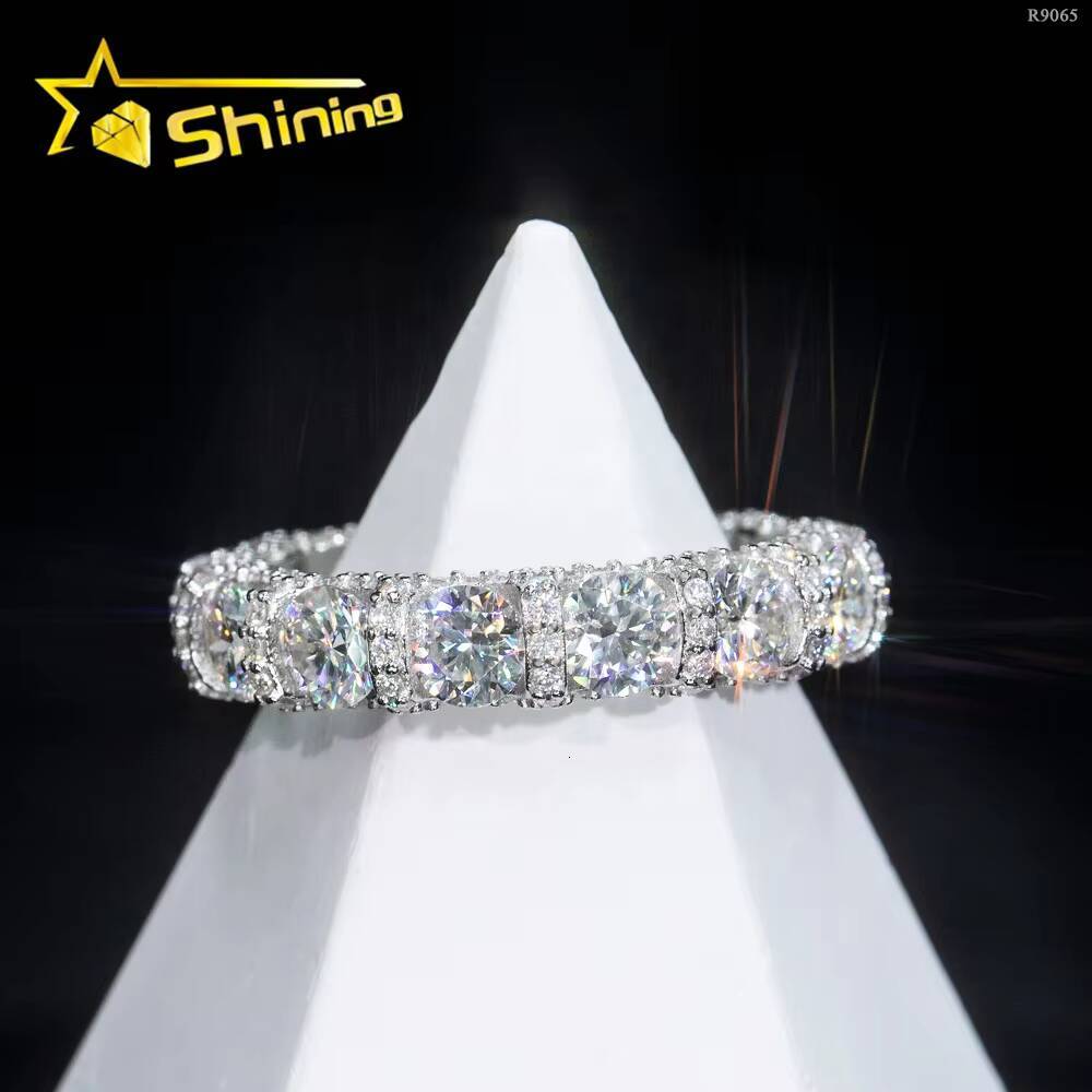 New Arrivals 925 Sterling Silver Pass Diamond Tester Round 4.25mm Side Iced Out Eternity Moissanite Ring