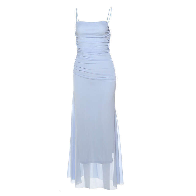 2025 Spring New Women's Solid Color Slim Fit High Waist Fashion Off-Shoulder Strap Dress 3b6