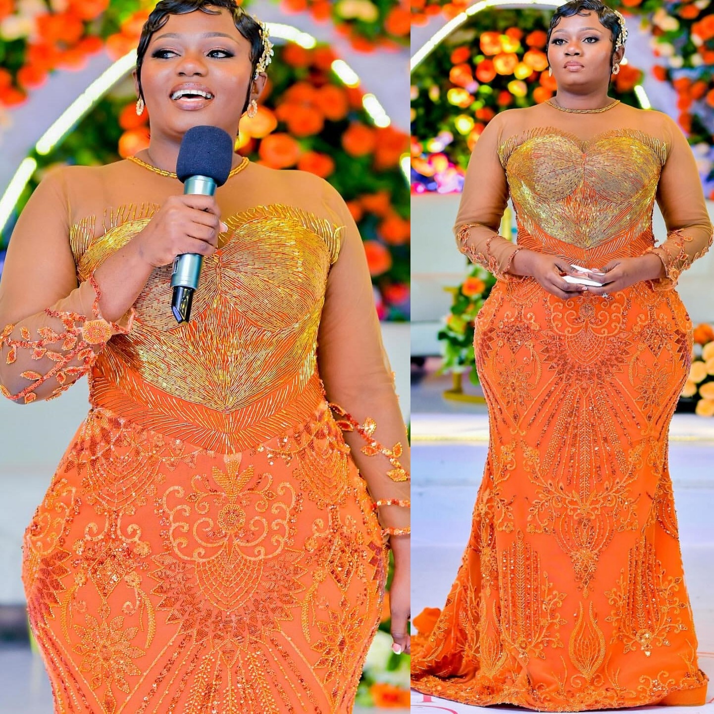 Mermaid Orange Prom Dresses 2025 Lace Beaded Full Sleeves Vintage Evening Formal Party Second Birthday Engagement Gowns Plus Size Dress For Special Oc