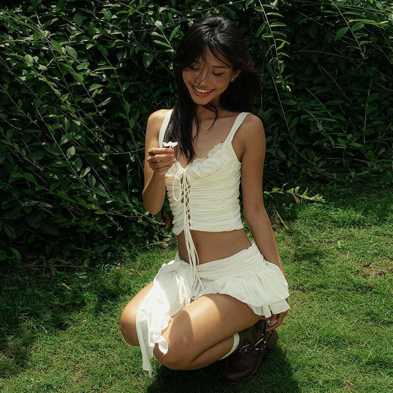 2025 Spring New Women's Solid Color Slim Fit Camisole Vest Fashion High Waist Skirt Set 34d