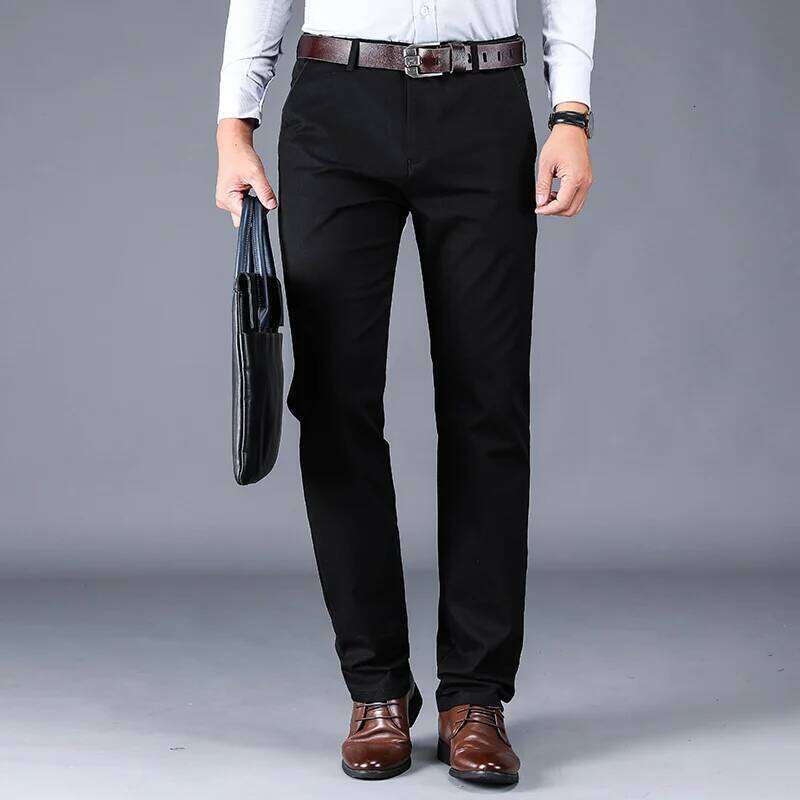 2025 New 98% Cotton Casual Pants Men's Clothing Classic Straight Loose High Waist Elastic Trousers Male Brand Clothes