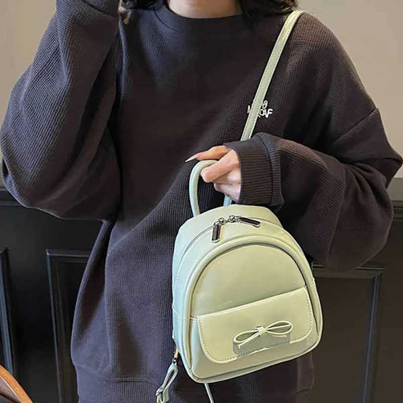 2025 High Quality Bow Decorated Mini Backpack for Women Double Zippers Travel Small Pack Solid Color Shoulder Bag Y250724