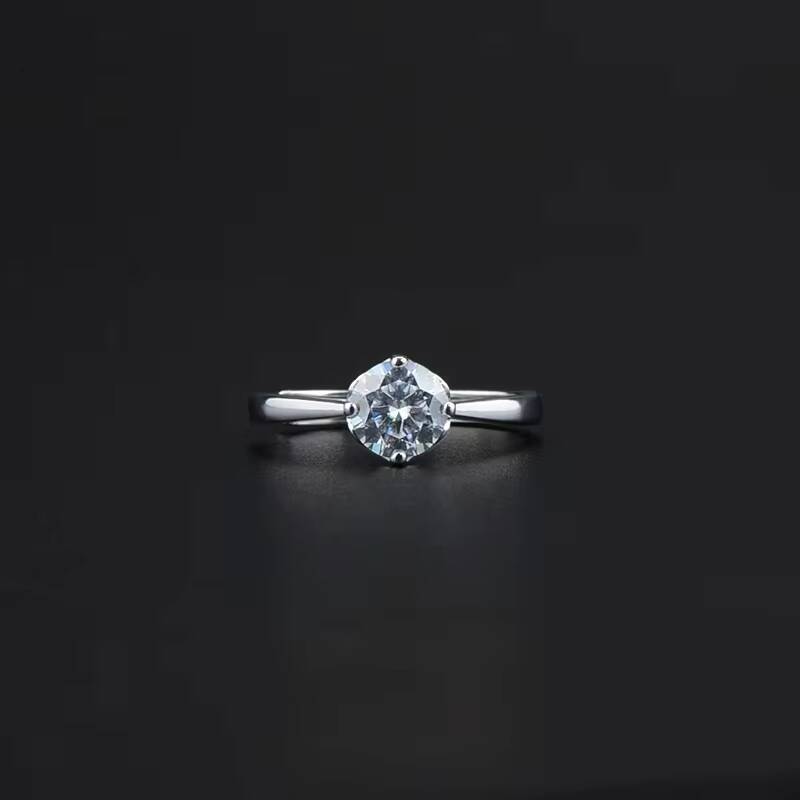 Simple S925 Sterling Silver Women Four-Claw Setting Color Moissanite Band Wedding Open Rings