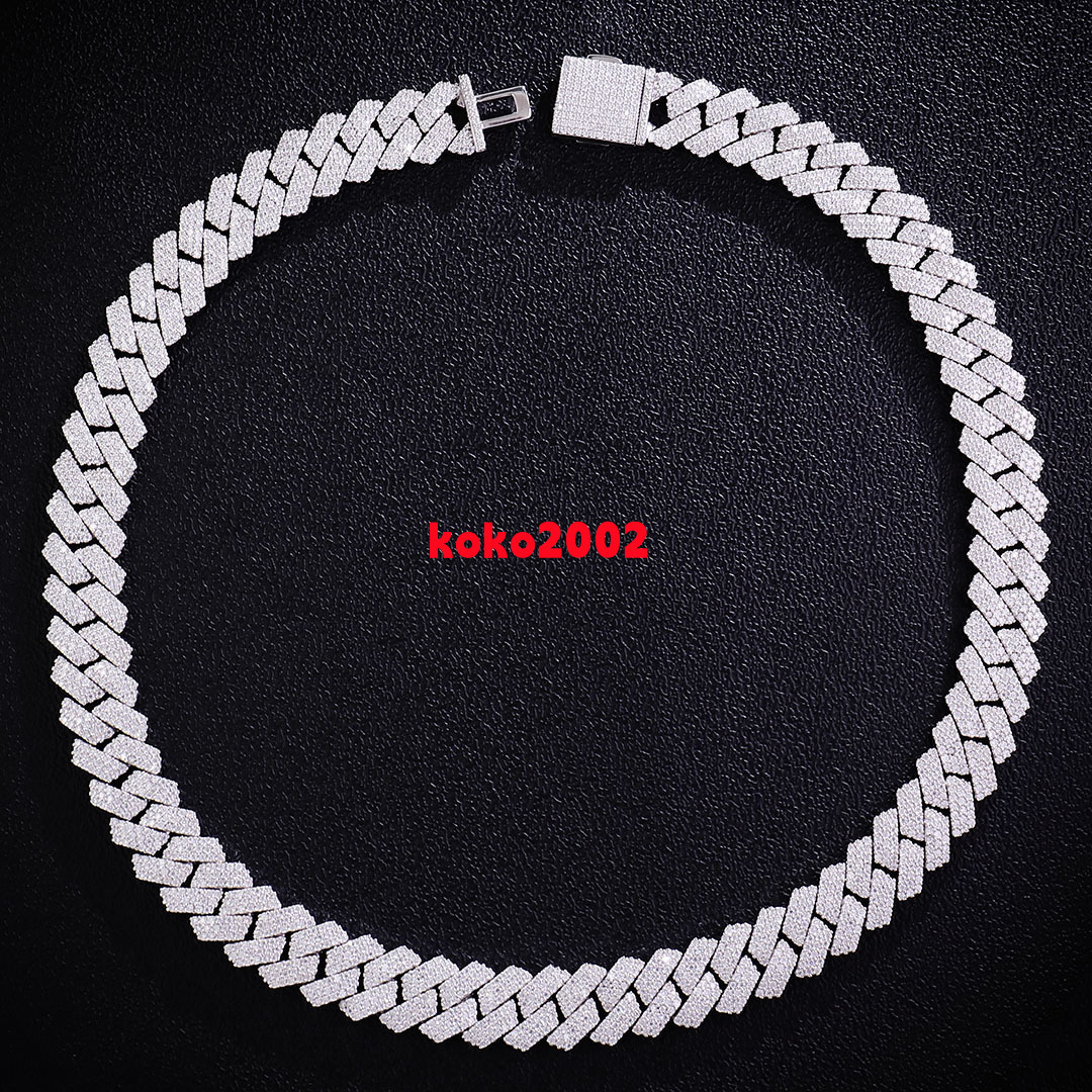 Mens 15mm 3-Row Moissanite IcedOut Cuban Chain 18K Gold Plated 925 Silver All Sizes Necklace