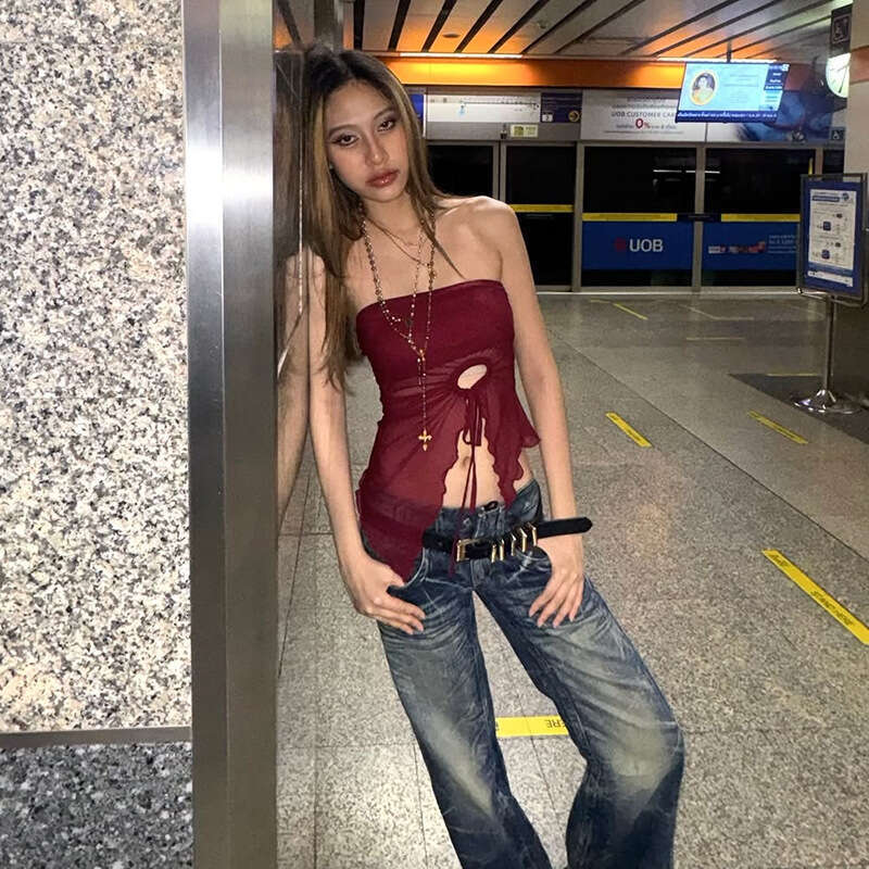 2025 Spring New Women's Fashion Solid Color Slim Street Style Off-Shoulder Tube Top Backless Vest 51f