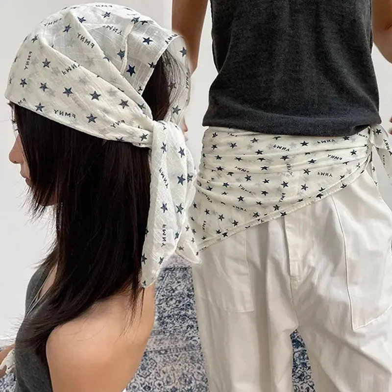 Large Square Star Hair Scarf Spicy Girl Hip Hop Punk Bandana Turban Y2K Retro Streetwear Fashion Women Silk Scarf Headband 250723