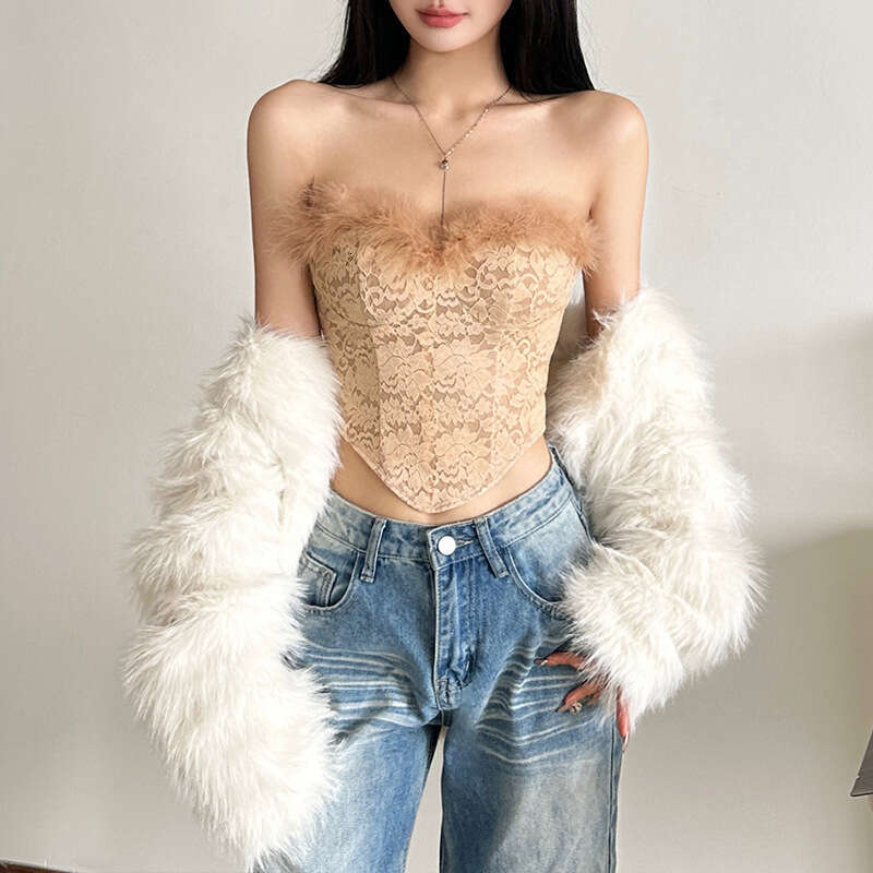 2024 Autumn Winter New Women's Solid Color Slim Street Fashion Off-Shoulder Tube Top Backless Vest 32f
