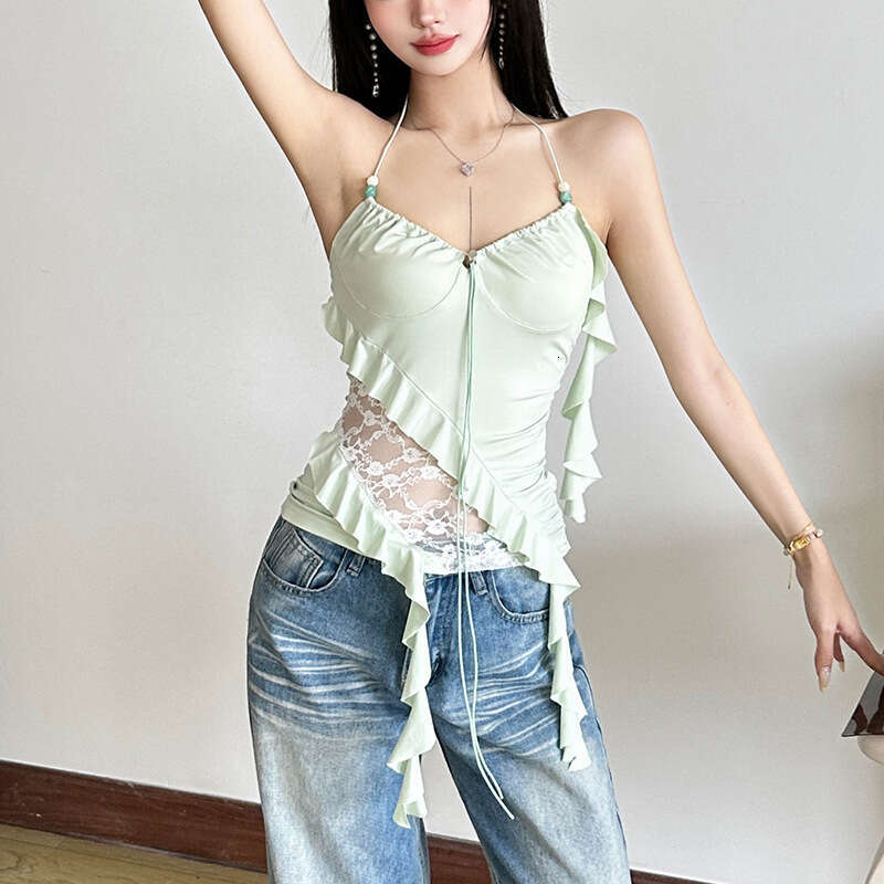 2025 Style New Summer Solid Color Sexy Strap Backless Irregular Ribbon Versatile Top for Women 645