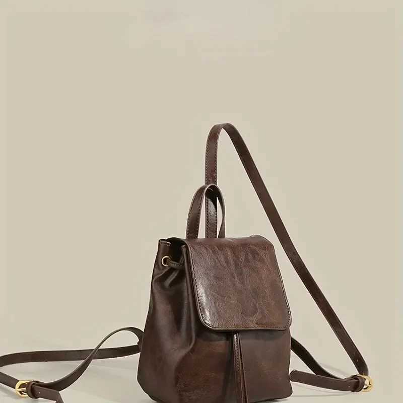 Small Drawstring Flap Backpack Wen Mini PU Leather Textured School Backpack Fi Travel Commuter Bag Girl Backpacks Y250724