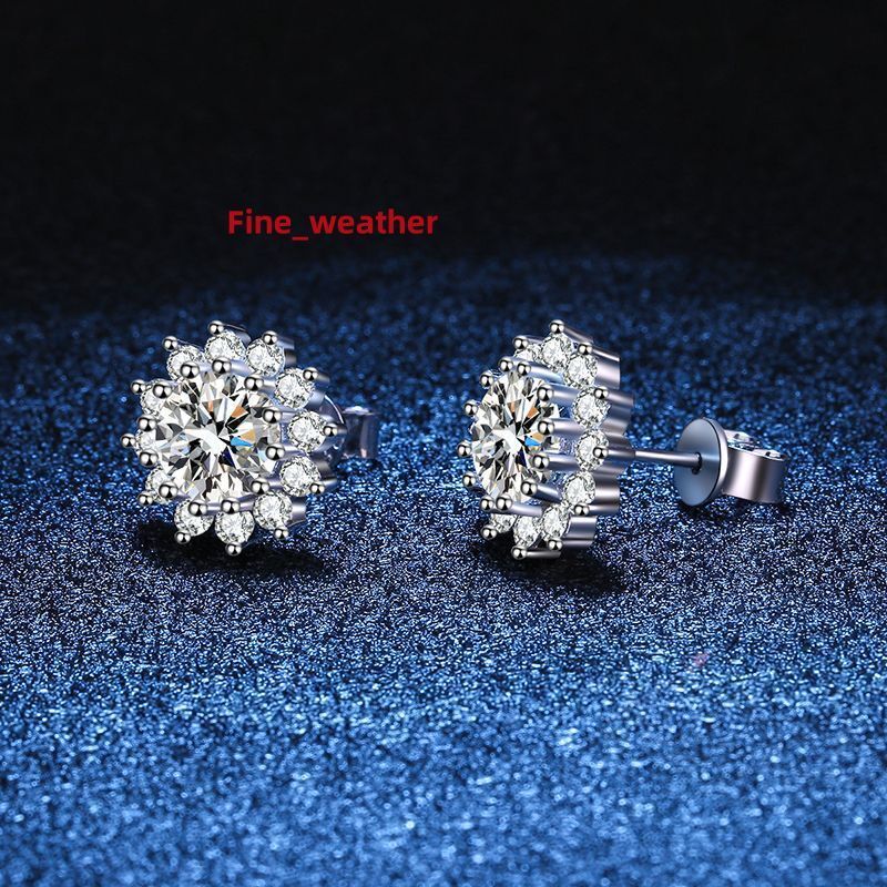925 Sterling Silver Sparkling 1CT Moissanite Diamond Halo Sun Flower Stud Earrings for Women Party Fine Jewelry