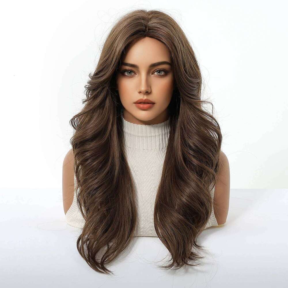 Allbell Magique Natural Brown Synthetic For Women Daily Party Long Wavy Curly Layered Heat Resistant Middle Part Wigs