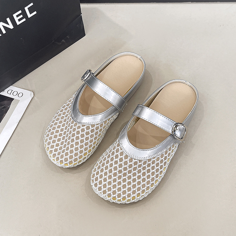 Ddmysports Hollow Woven Closed Toe Half Slippers For Women Summer Outdoor New Flat Breathable Slip On Clogs Sandals Outdoor Shoes