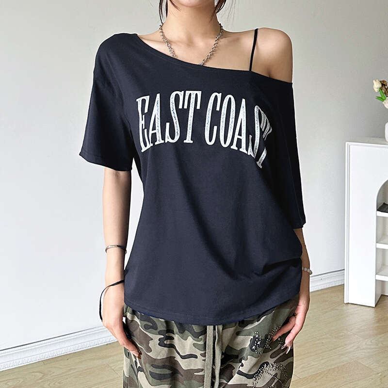 2024 Summer New Women's Street Fashion Letter Print Short Sleeve Crop Top T-Shirt b03
