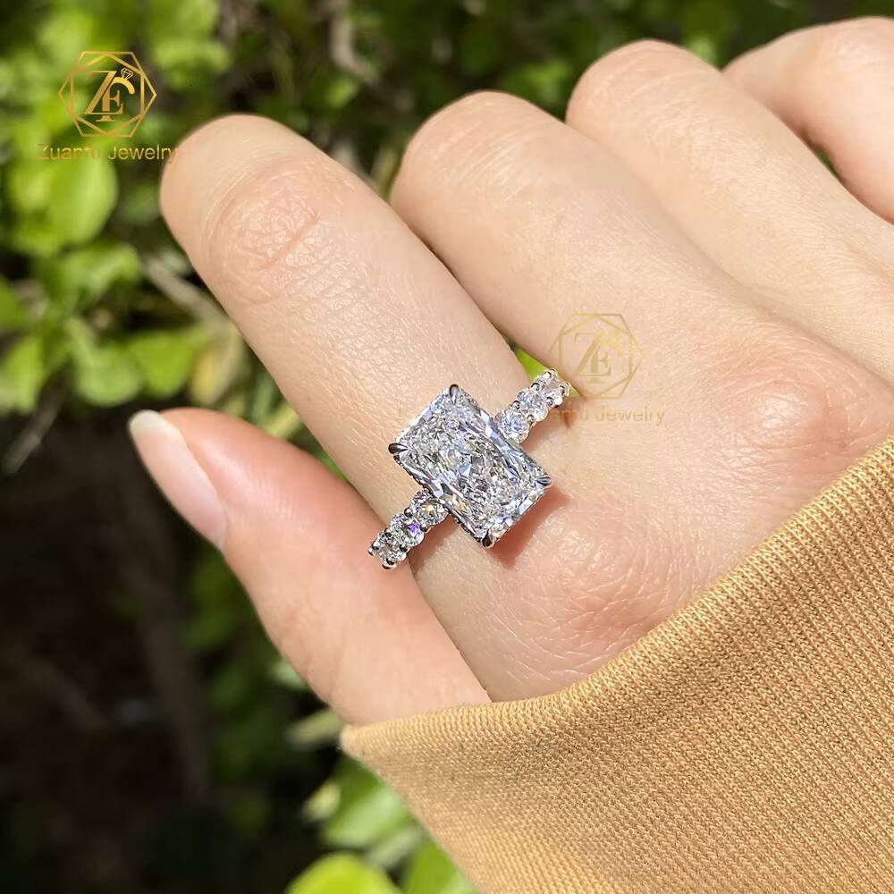 Factory Custom GIA IGI Certified VVS CVD Lab Grown Created Diamond 10k 14k 18k Gold Radiant Cut 1-3CT Wedding Engagement Ring