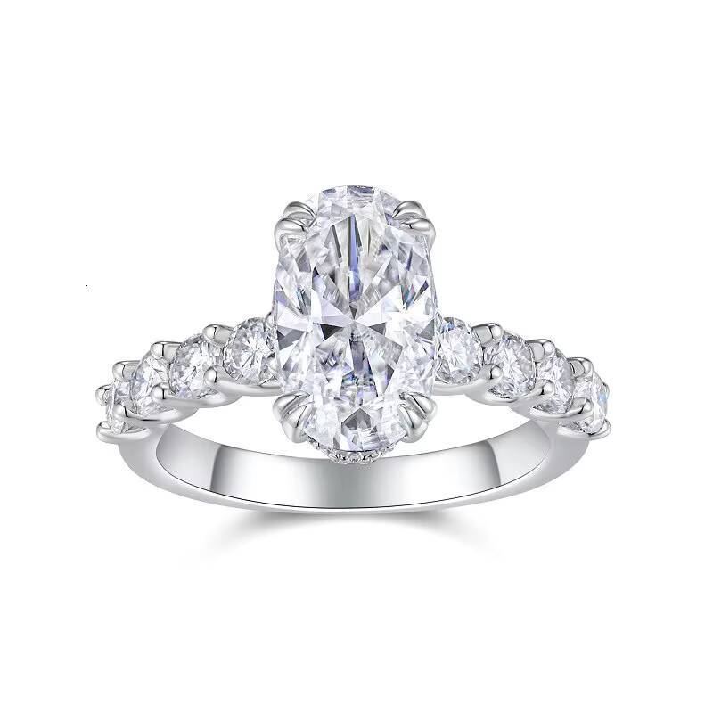 4.88CTW Moissanite Ring Oval Cut with Side Moissanite Accents 18K Gold Plated 925 Sterling Silver Engagement Wedding Gift