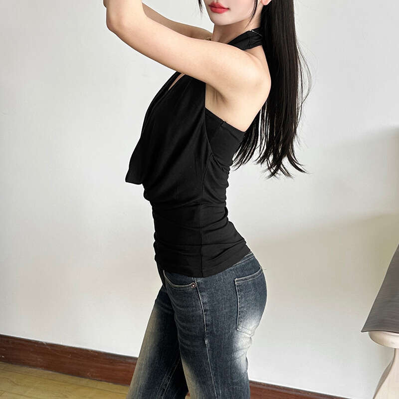2025 Spring New Women's Solid Color Slim Fit Street Fashion Halter Sexy Backless Tank Top aee