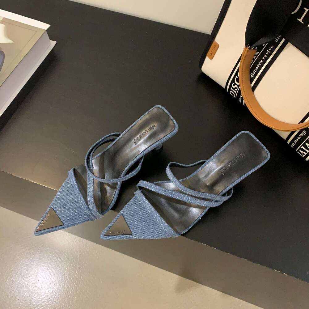 2025 Spring and Autumn New Korean Style Niche Simple Pointed Cross Strap Open Toe Stiletto High Heel Sandals for Women