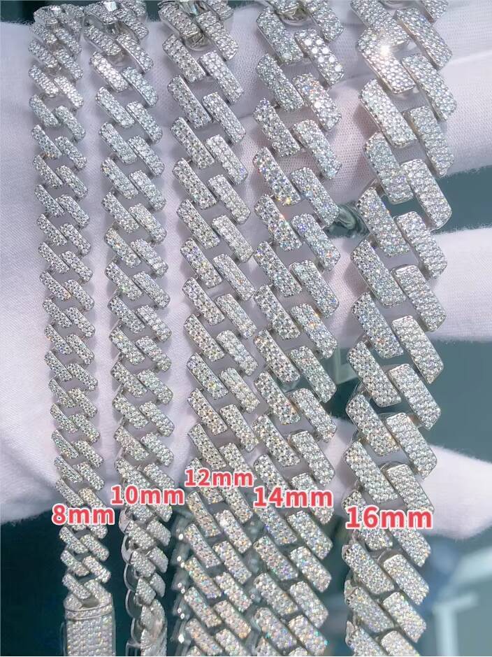 Customs Not Easy to Tangle Style Cuban Chian Pass Diamond Tester 10mm-16mm S925 Iced Out D VVS1 Moissanite Cuban Link Chain