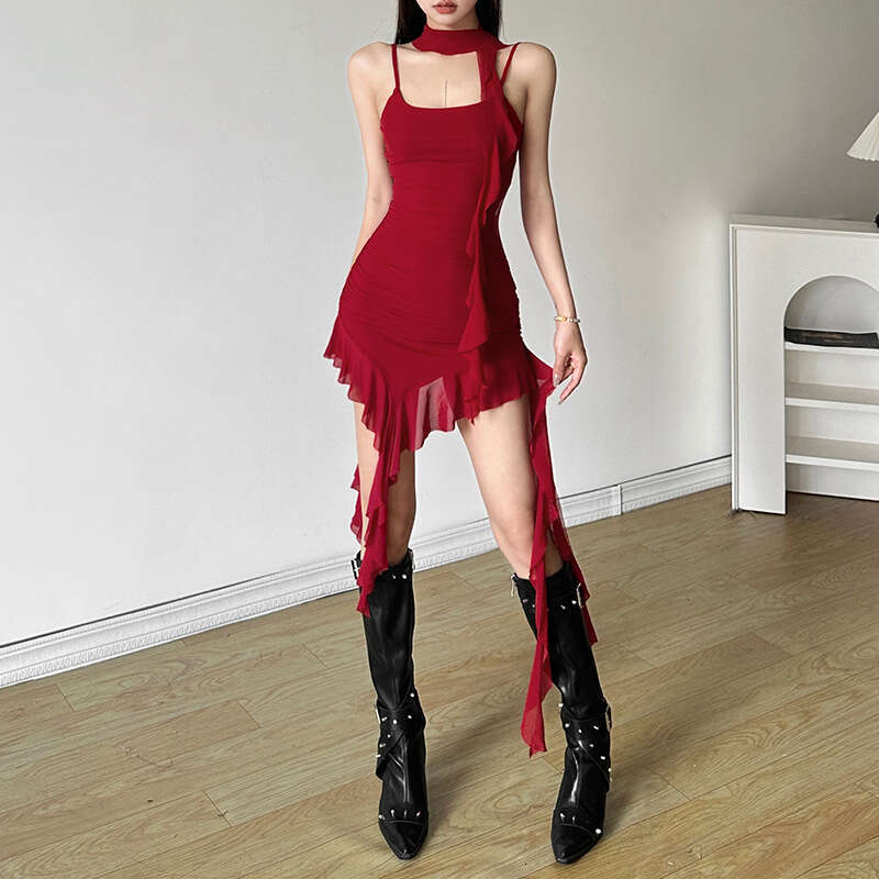 Women's Clothing 2024 Summer New Street Fashion Sexy Strap High Waist Bodycon Dress 0f8