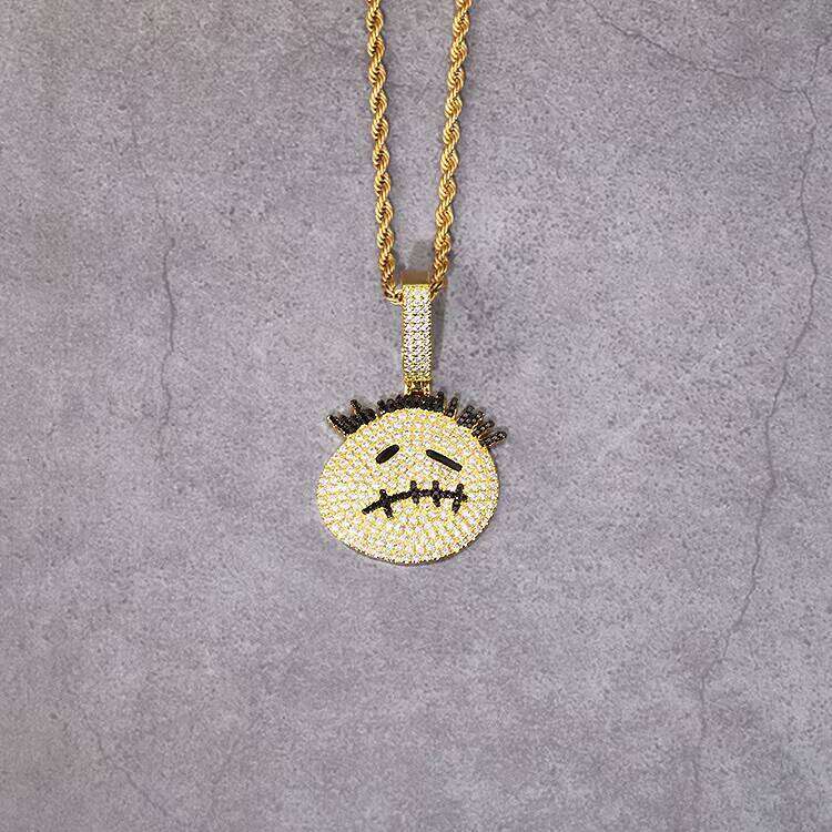 Wholesale Charm Jewelry Bling Hip Hop Iced Out Moissanite Stone Cartoon Character Brass Pendant Necklace with Twisted Chain
