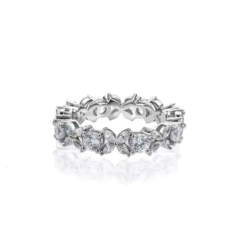 Elegant S925 Silver Moissanite Eternity Ring Luxury Circular Design with Iced Out Flower Ring for Women