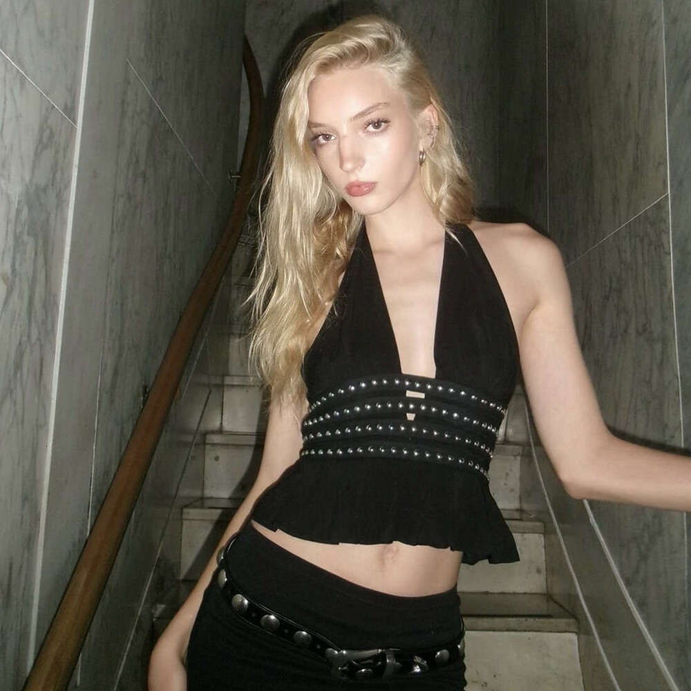 2025 Summer New Deep V Neck Sexy Hot Girl Slim Fit Versatile Hollow Out Backless Top Women's Clothing 15c