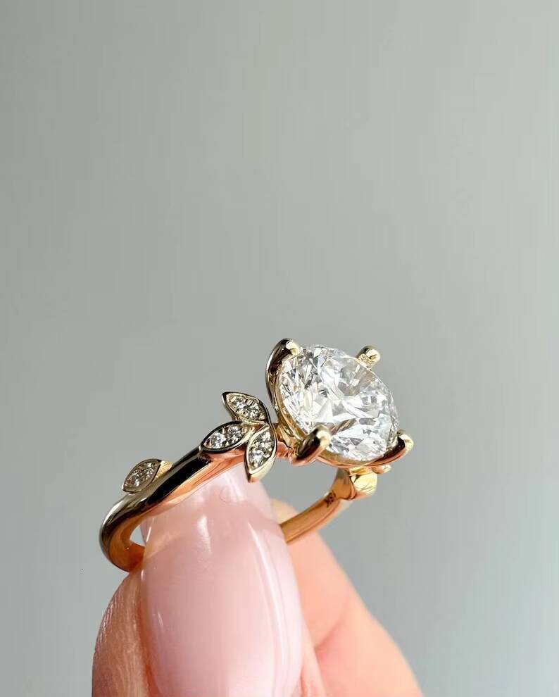 10K Yellow Gold Moissanite Engagement Rings 7.50MM Round Cut Moissanite Ring/ Round Cut Custom Anniversary Ring Gift for Her