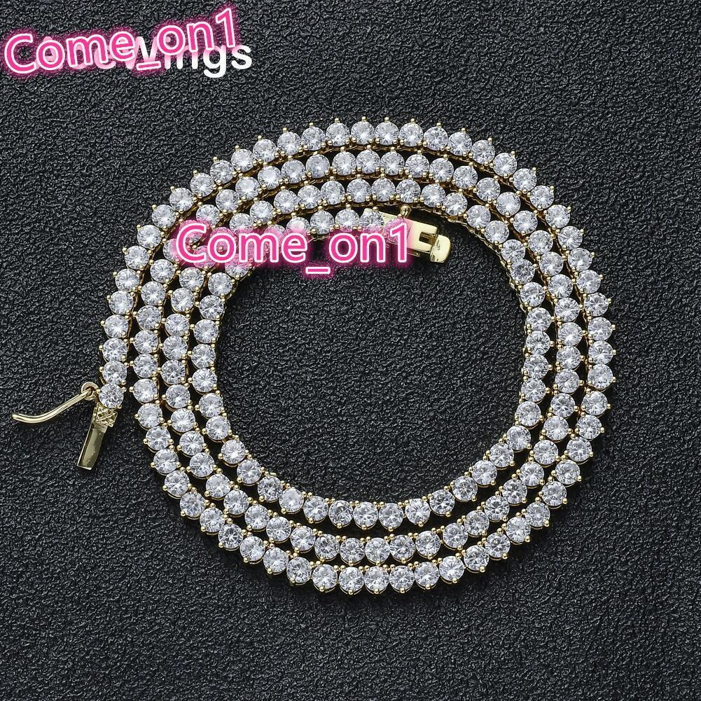 BC213 3mm 16 18 20 22 Brass Setting CZ 3 Prong Tennis Chain Necklace Gold/Silver Color Iced Out Cubic Zirconia