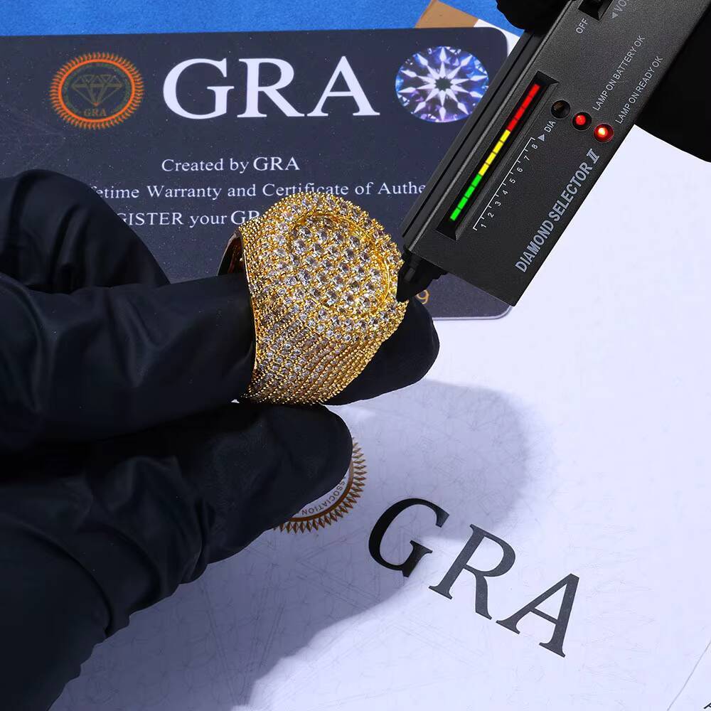 S925 Silver Moissanite Ring Customizable Full Diamond Hip Hop Trendy Brand Accessories Men