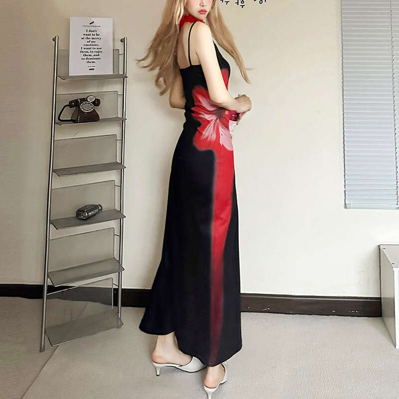 2024 Summer New Women's Sexy Strap Fashion Printed Long Dress 7d0
