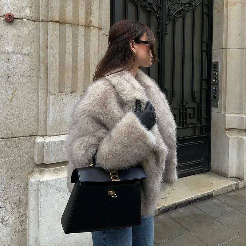Neo Mint Chic Street Girls Gradient Faux Jacket Women Winter Brand Fashion Fluffy Fox Fur Coat Female Outerwear