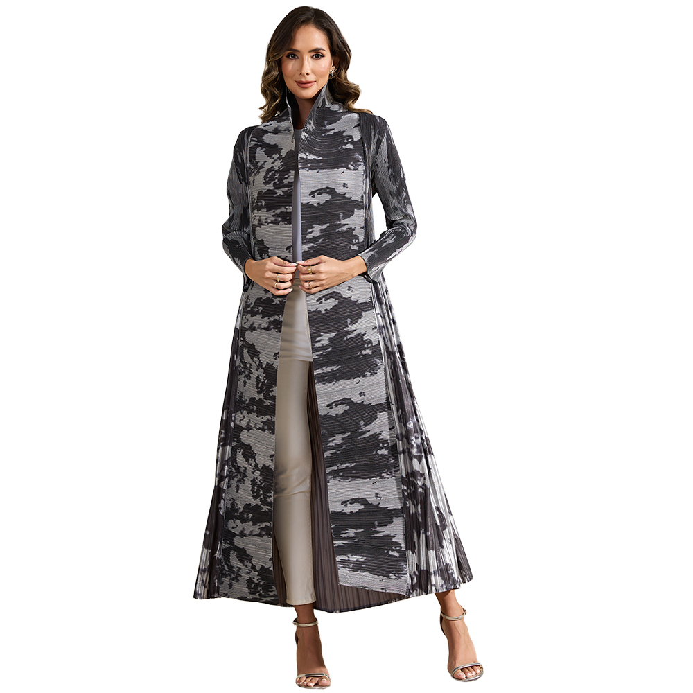 Long robe coat Ethnic Clothing The Middle Eastern printed pleated robe coat is elegant in Arab style NZ020