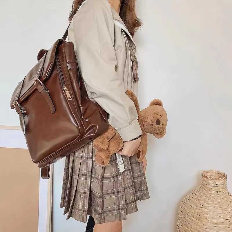 100% Authentic Brown Backpacks Wen High Street Preppy Style PU Leather Mini Backpack Ladies Harajuku Casual School Bag New Y250724