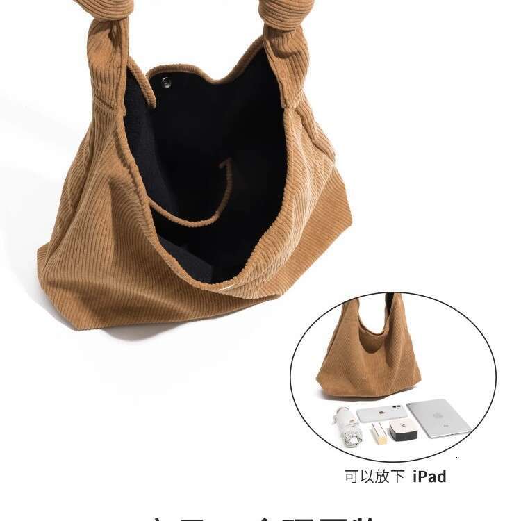 Leather Bag Bucket Bag Tote Bag Corduroy Single Shoulder Tote For Women Summer New Capacity Commuter Korean Style Simple Crossbody Large Ba