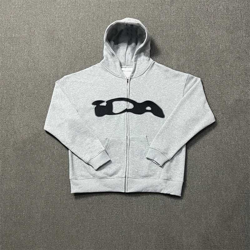 Loose Fit Zipper Hoodie Sweatshirt VintageStyle Pullover for Men and Women Casual Embroidered Chest Design L251018UWK0