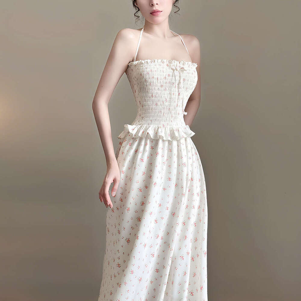 2025 Summer New French Style Polka Dot Print Halter Neck Sleeveless Pure Desire High-end Elegant Dress 21d