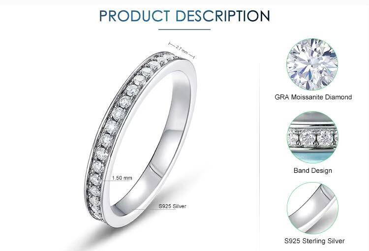 KACY 1.50MM Moissanite Eternity Ring Full Pave Diamond Tennis Ring 925 Sterling Silver Jewelry Wholesale