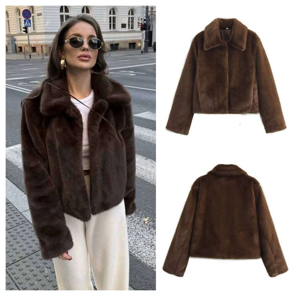 Pb&Za2025 Winter New Women's Clothing Style Versatile Collar Long Sleeve Artificial Fur Effect Short Coat