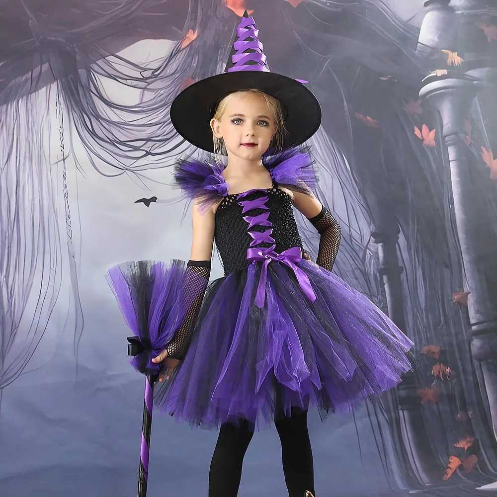 2024 Halloween Child Witch Cosplay Costume Vampire LED Light Luminous Tulle Tutu Dress Ghost Dress Up Carnival Par Witch Cape Z250725