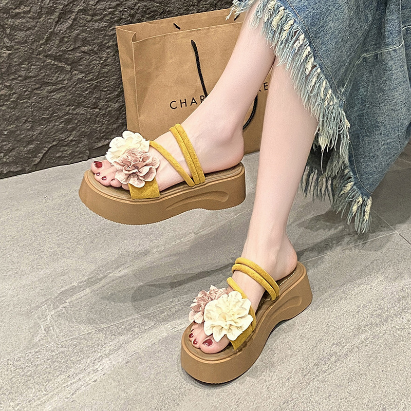 Ddmysports Trendy Thick Soled Platform Summer New Korean Fashion Mesh Pleated Petite High Heeled Sandals For Women Outdoor Shoes