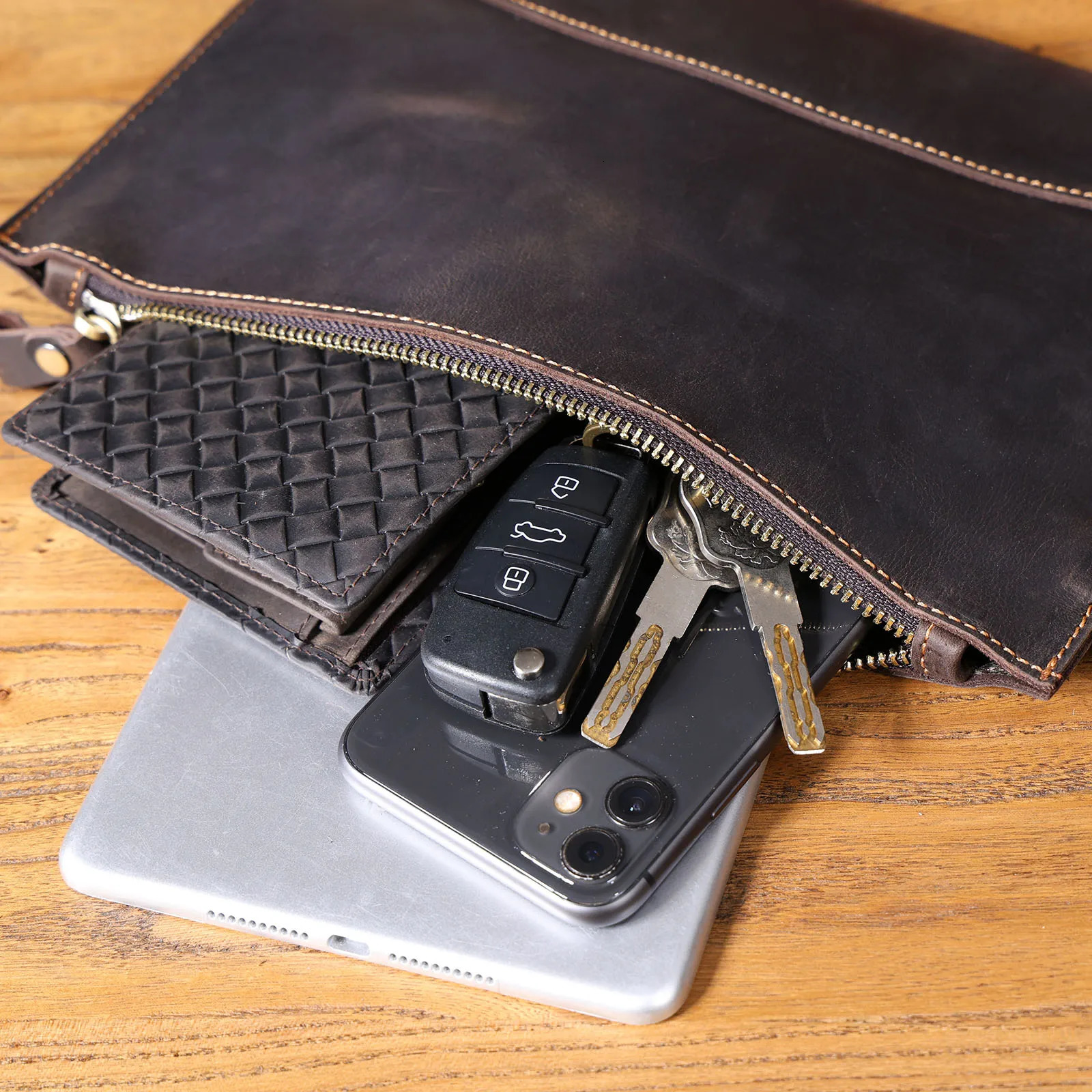 Vintage Genuine Leather Mens Clutch Bag Long Wallet For Men First Layer Leather Purse Retro Card Holder Phone Holder 250723