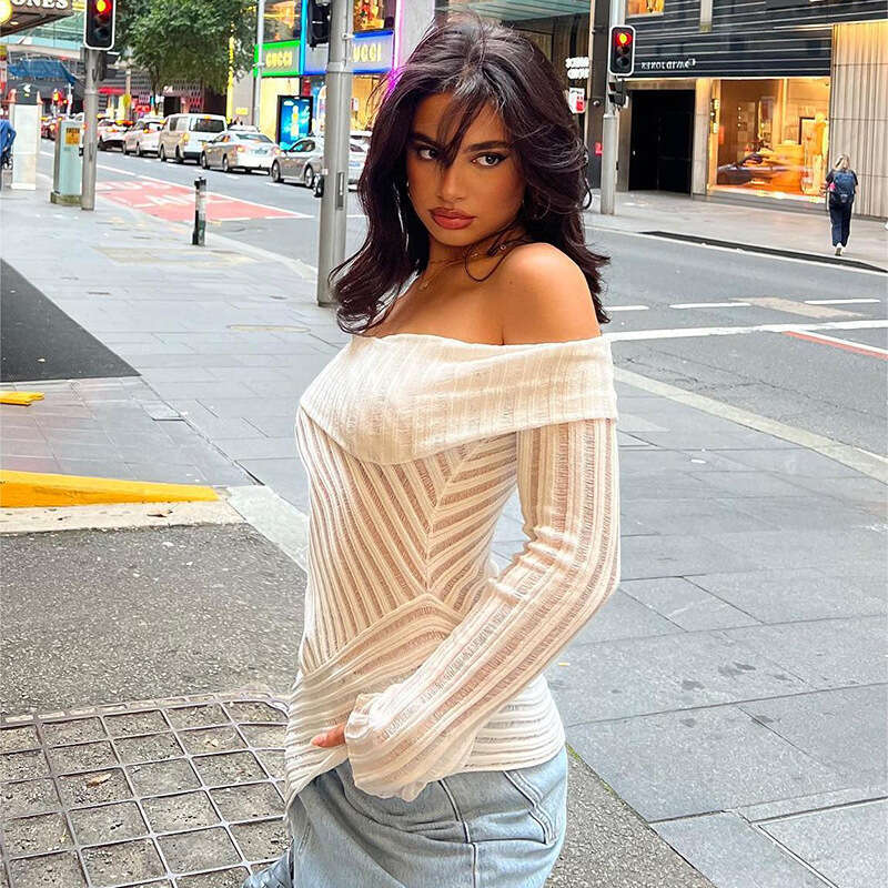 Y23tp304 Women's Autumn New Solid Color Off-Shoulder Backless Flared Long Sleeve Casual Top T-Shirt For Women B5