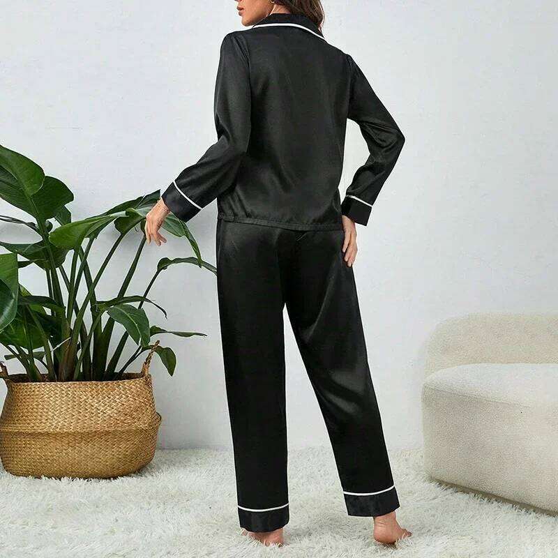 Designer Leisure High Quality Plus Size Autumn Winter Silk Pamas Women Tops and Pants Solid Casual Soft Nightwear Buttons Cardigan Sleepwear Homewear
