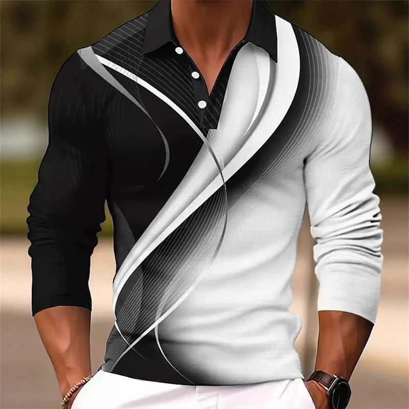 Men Clothes Long Sleeve 3D Digital Print Casual Polo Shirt Men Fashion Button Lapel Tops Polo Men Sport Golf Polo Shirt Resilient XJ250725