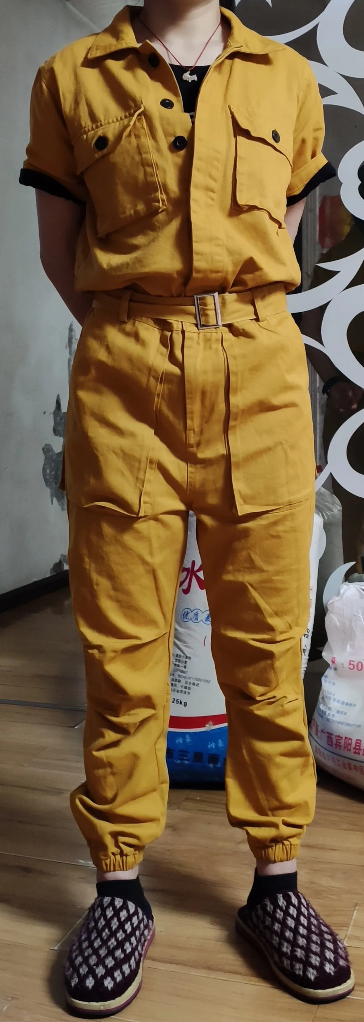 Summer Overalls Men Jumpsuit Cotton Lapel Short Sleeves Hip Hop Street wear Black Yellow Pants Loose Leisure Trousers rompers 250725