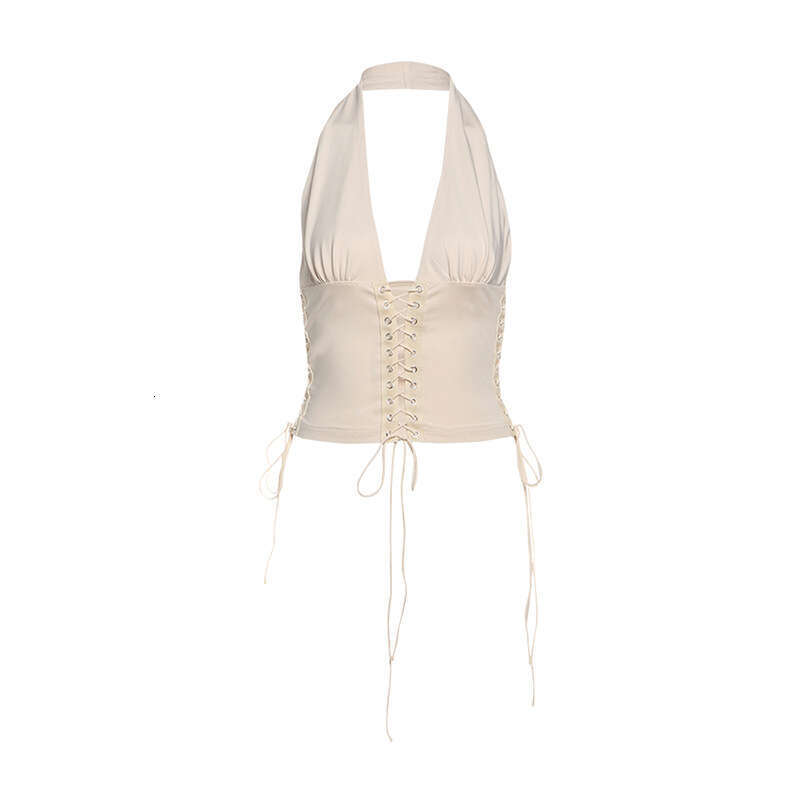 2025 Summer New Deep V Lace-Up Vest Halter Slim Sexy Hot Girl Versatile Top for Women e02