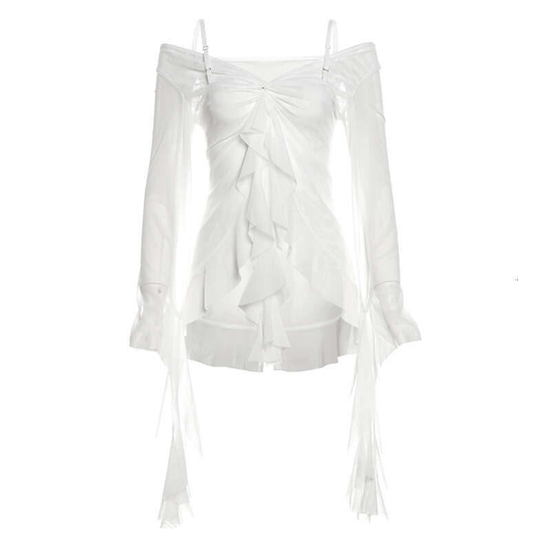 2024 Summer New Women's Solid Color Slim Street Fashion V-Neck Long Sleeve Sheer Top 2f6