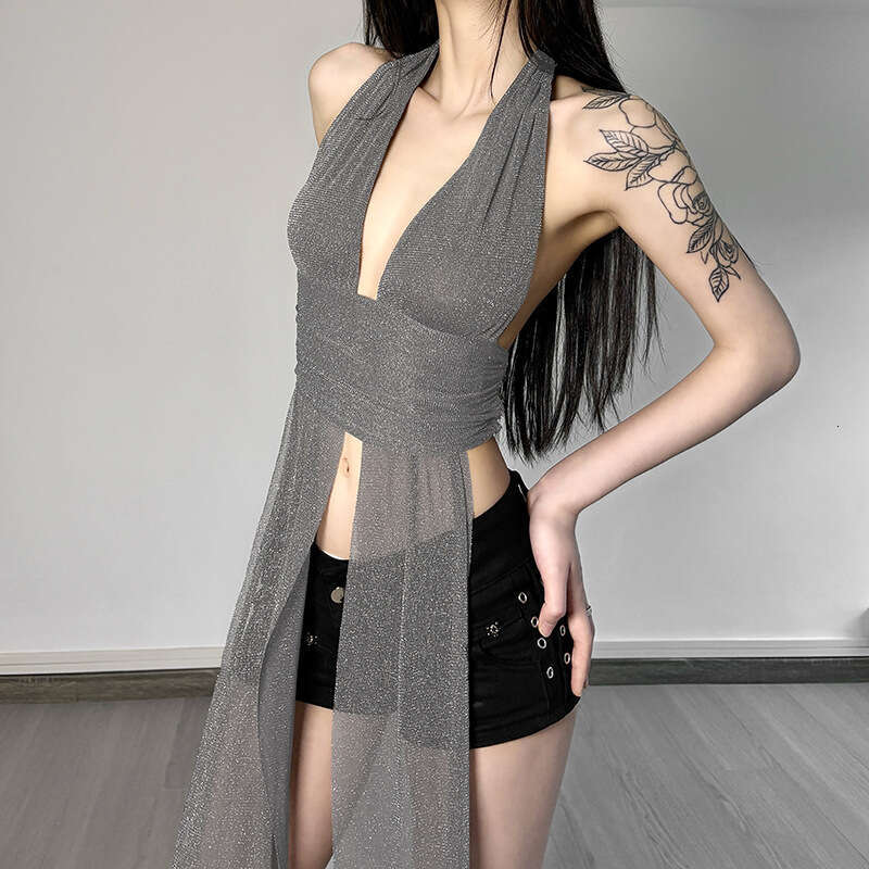 2025 Summer New Sexy Halter Neck One-Piece Slim Fit Slimming Hot Girl Versatile Irregular Top 418