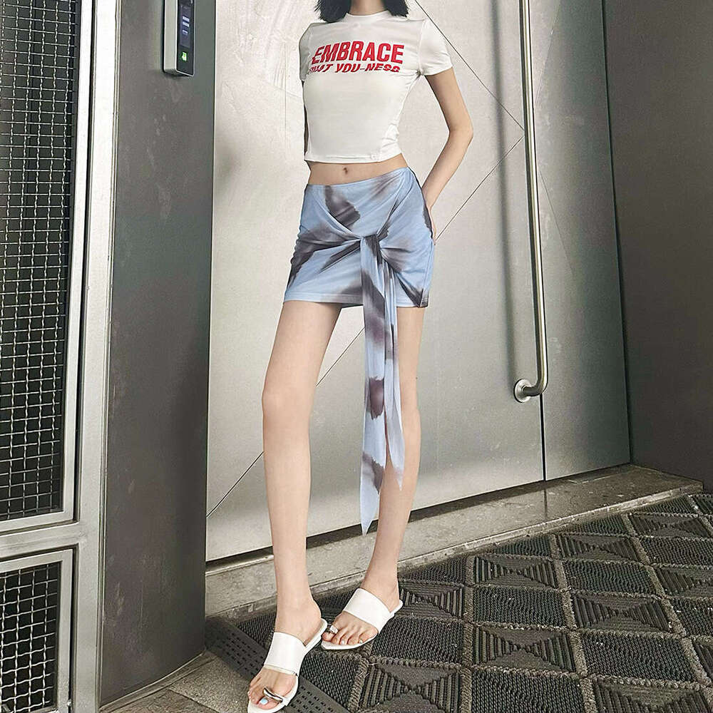 2025 Summer New Sexy Pure Desire Style Slim Fit High Waist Versatile Ribbon Half Skirt Women's Fashion 447