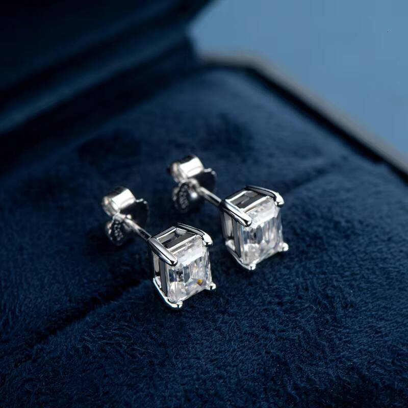 Wholesale 925 Sterling Silver Moissanite Earrings Classic Emerald Cut Stud 6.5mm 1.0CT Classic Style